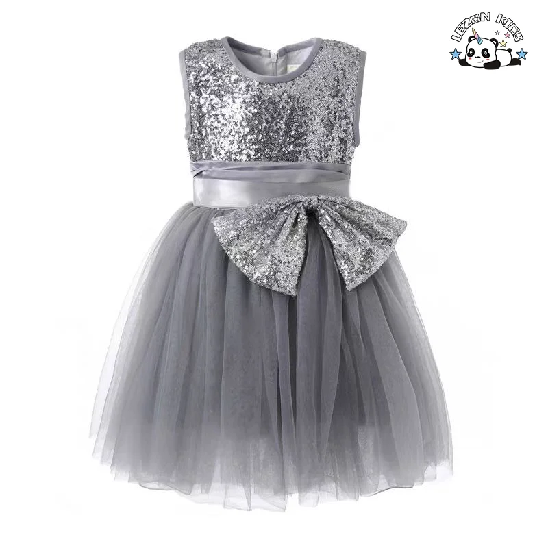 LEZONKIDS - Produto Novo Personalizável Sem Mangas Brilho Lantejoulas Laço Grande Tutu Vestidos para Meninas de 2-14T